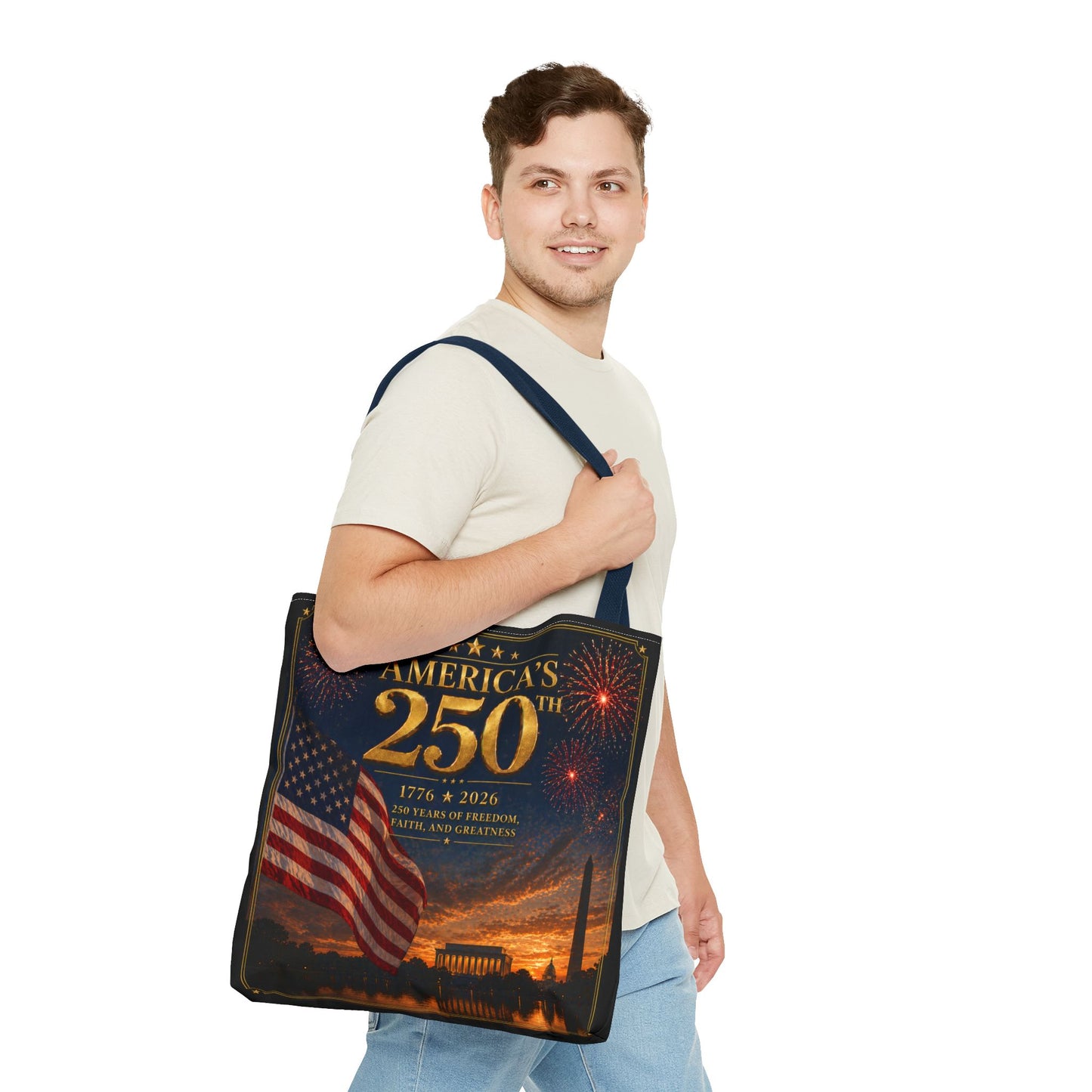 America's 250th Anniversary Tote Bag | 1776-2026 Patriotic Flag Fireworks