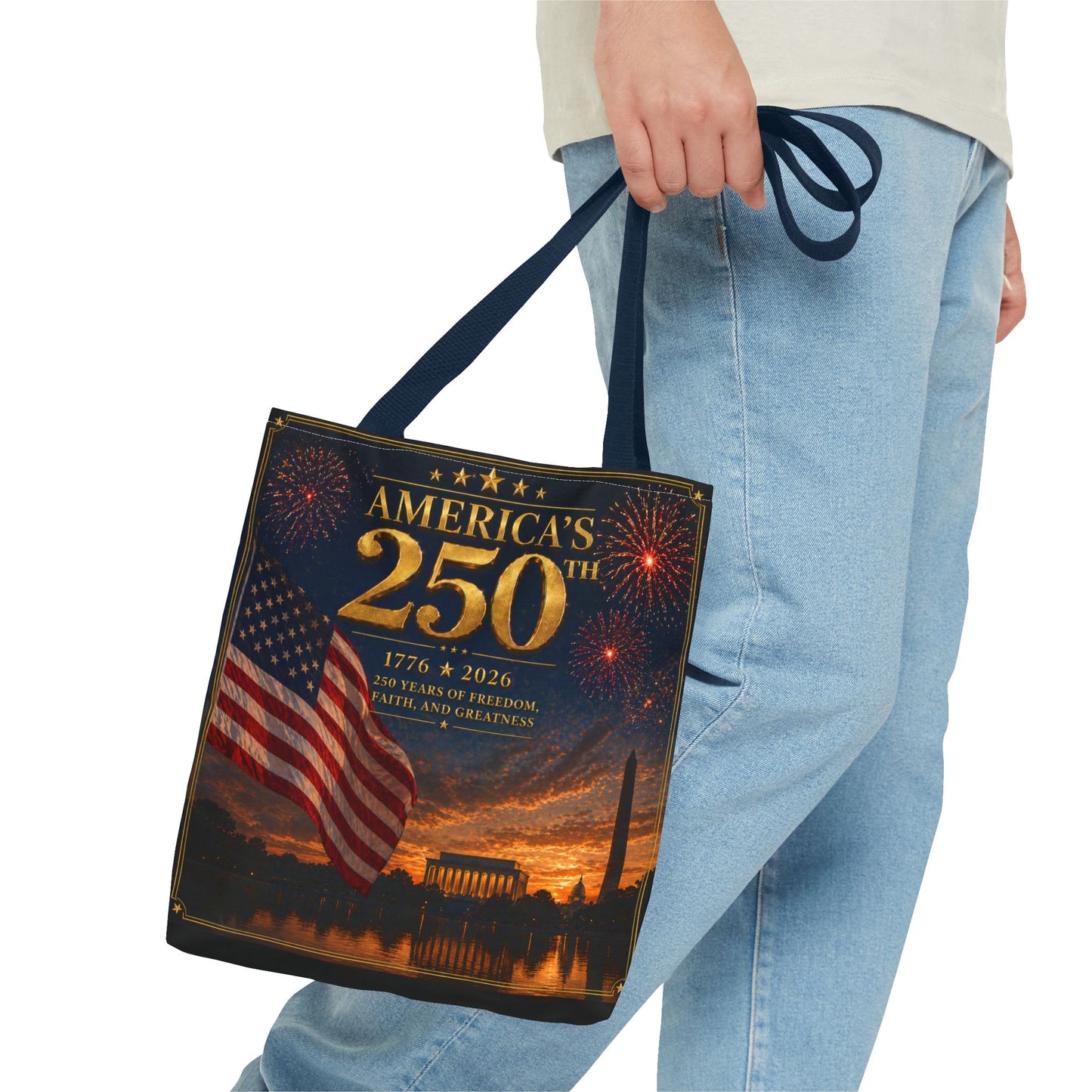 America's 250th Anniversary Tote Bag | 1776-2026 Patriotic Flag Fireworks