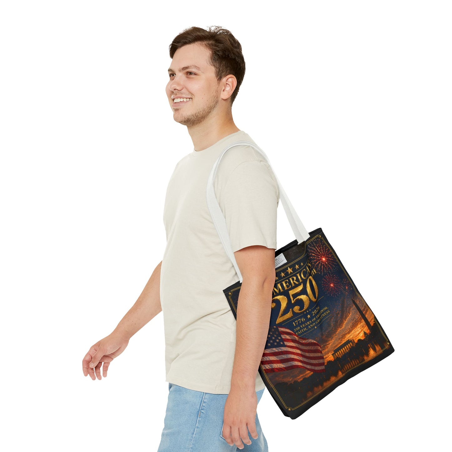 America's 250th Anniversary Tote Bag | 1776-2026 Patriotic Flag Fireworks