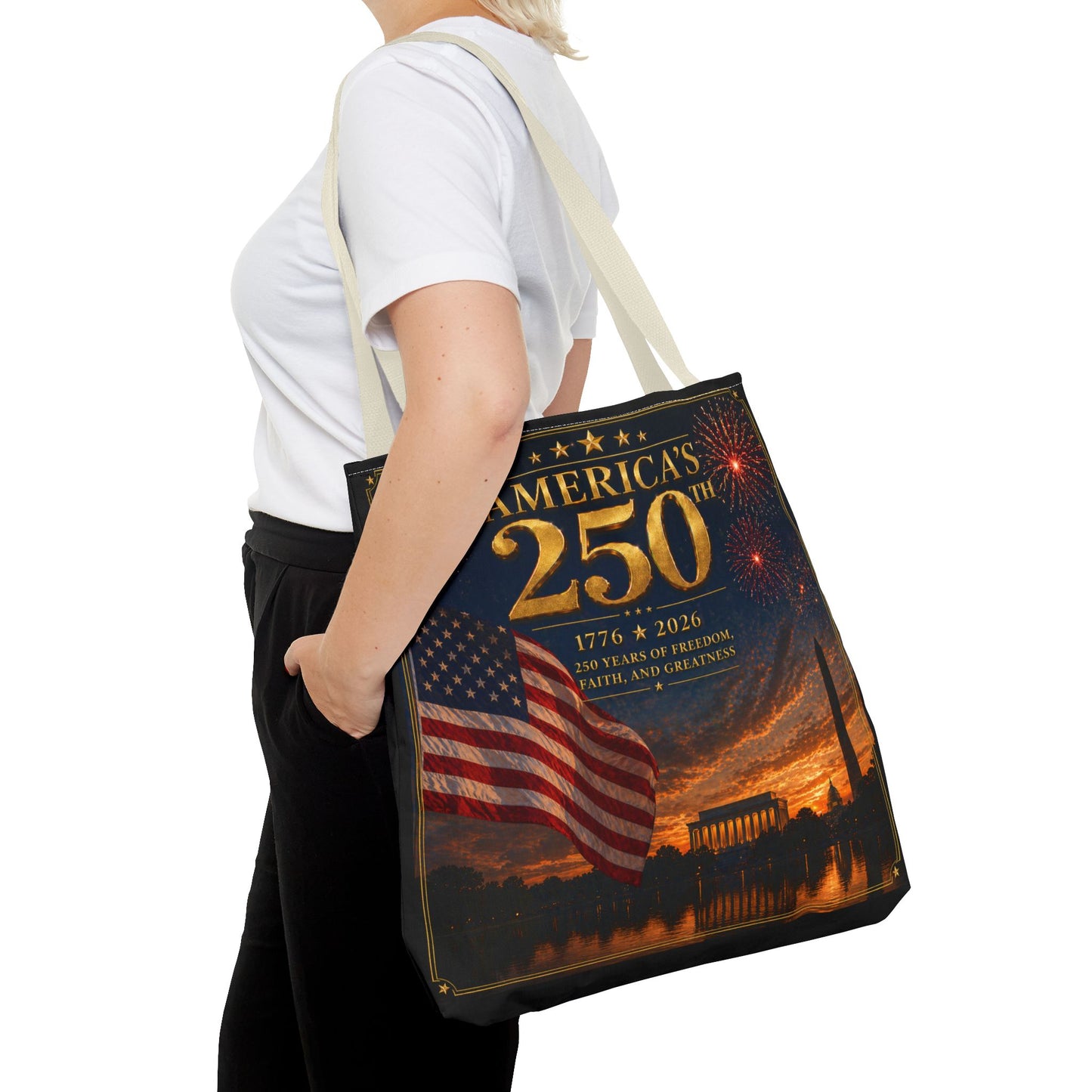 America's 250th Anniversary Tote Bag | 1776-2026 Patriotic Flag Fireworks