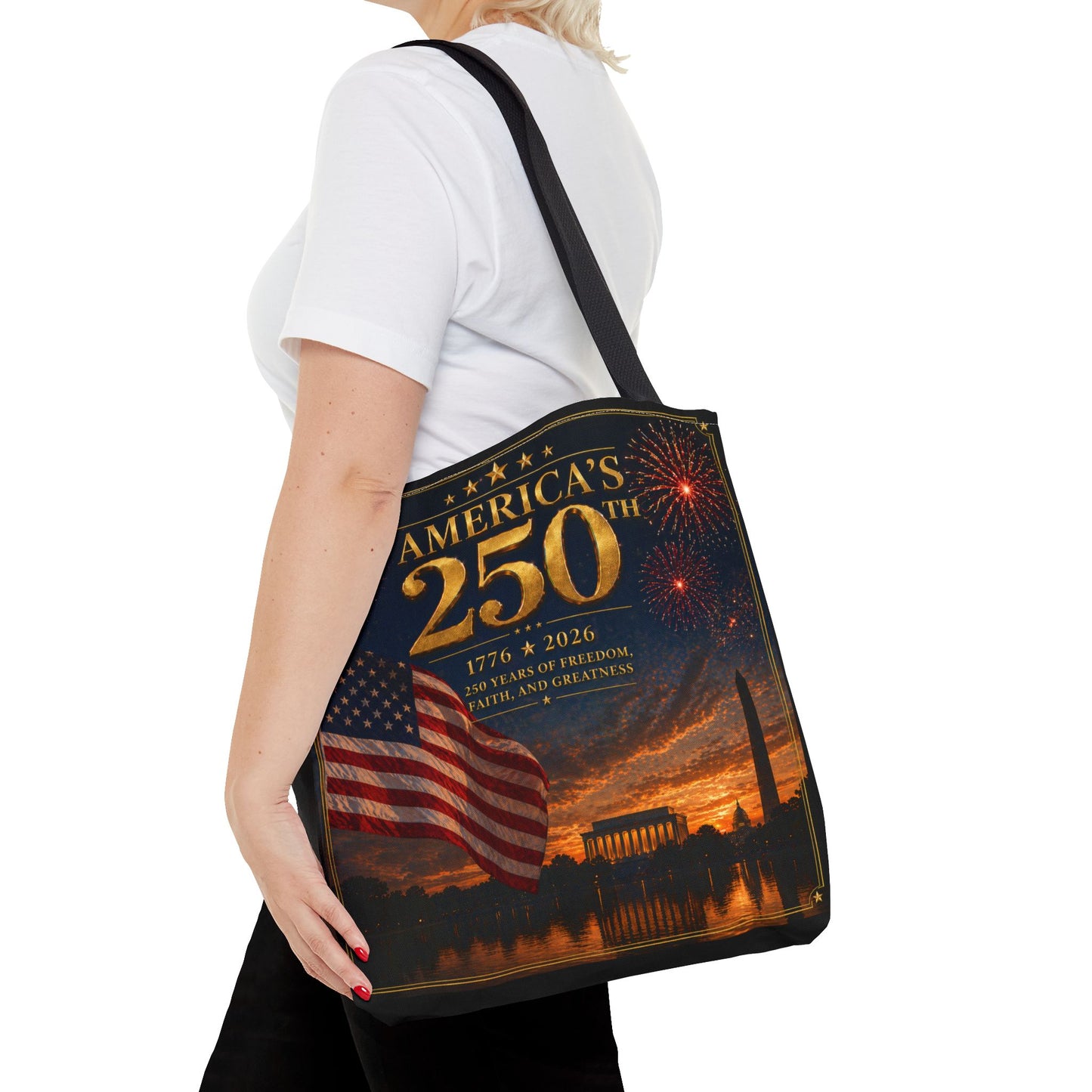 America's 250th Anniversary Tote Bag | 1776-2026 Patriotic Flag Fireworks