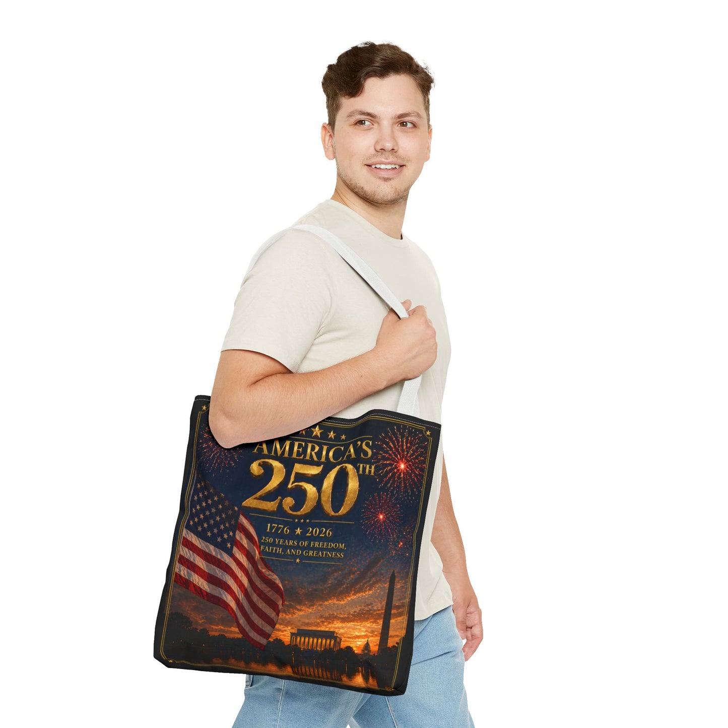 America's 250th Anniversary Tote Bag | 1776-2026 Patriotic Flag Fireworks