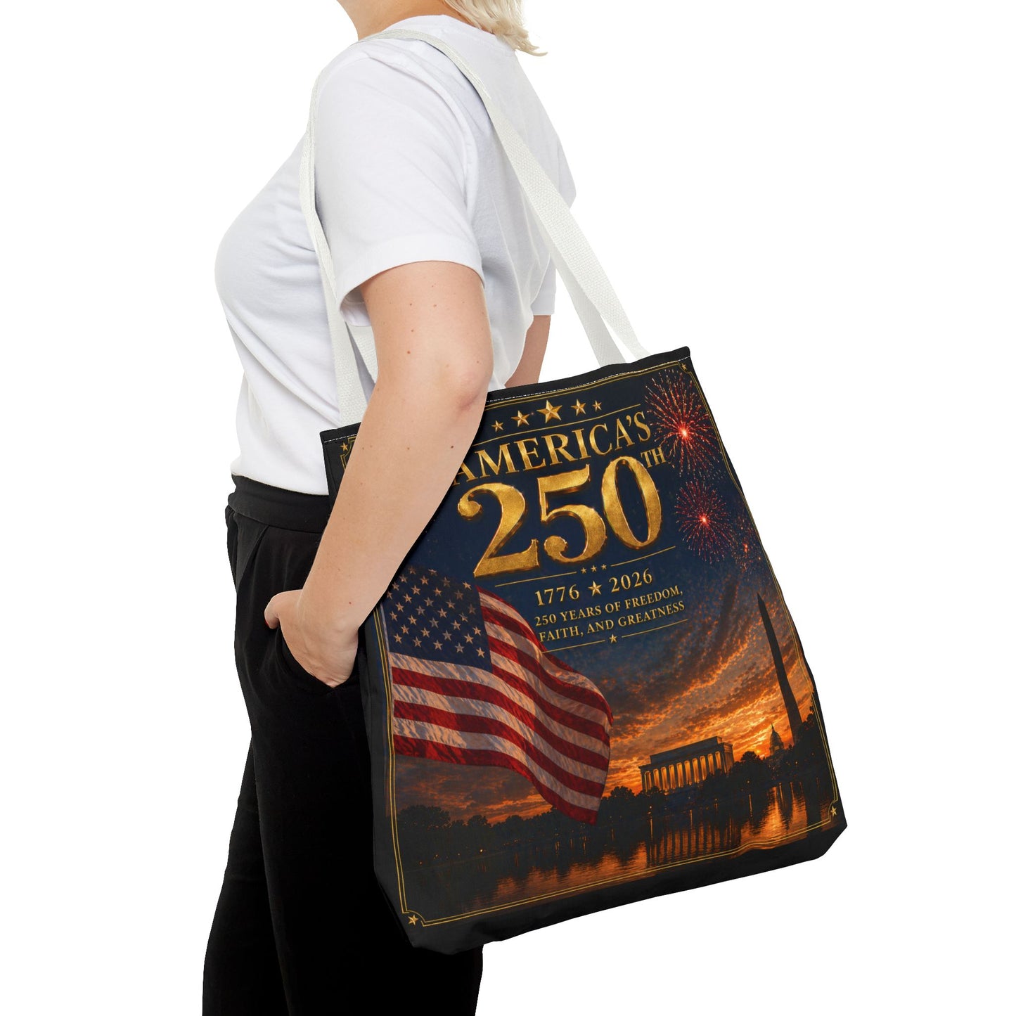 America's 250th Anniversary Tote Bag | 1776-2026 Patriotic Flag Fireworks