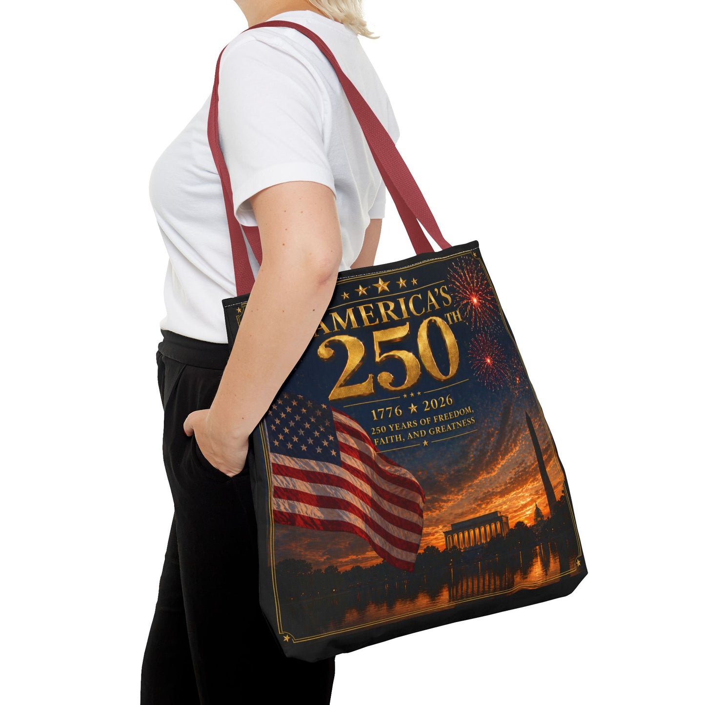 America's 250th Anniversary Tote Bag | 1776-2026 Patriotic Flag Fireworks