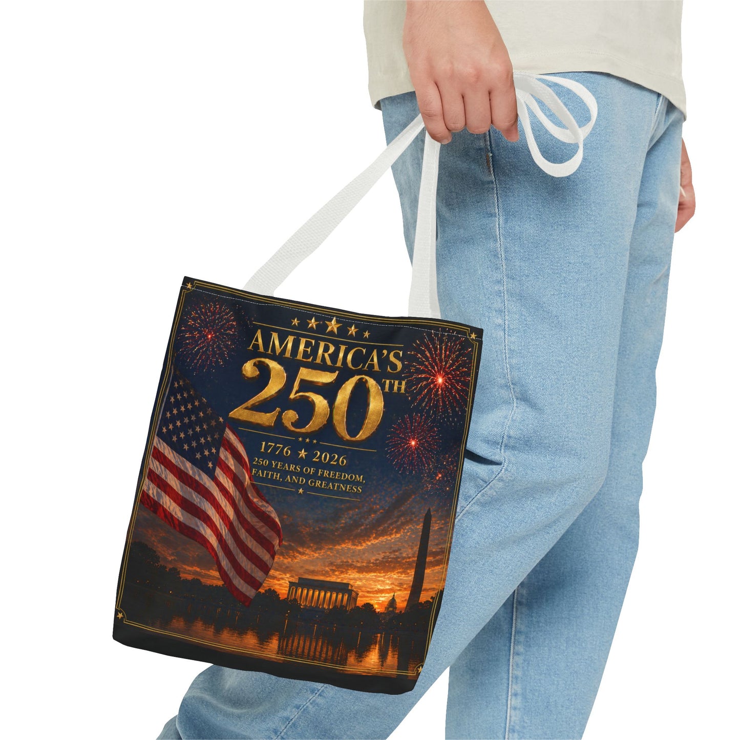America's 250th Anniversary Tote Bag | 1776-2026 Patriotic Flag Fireworks