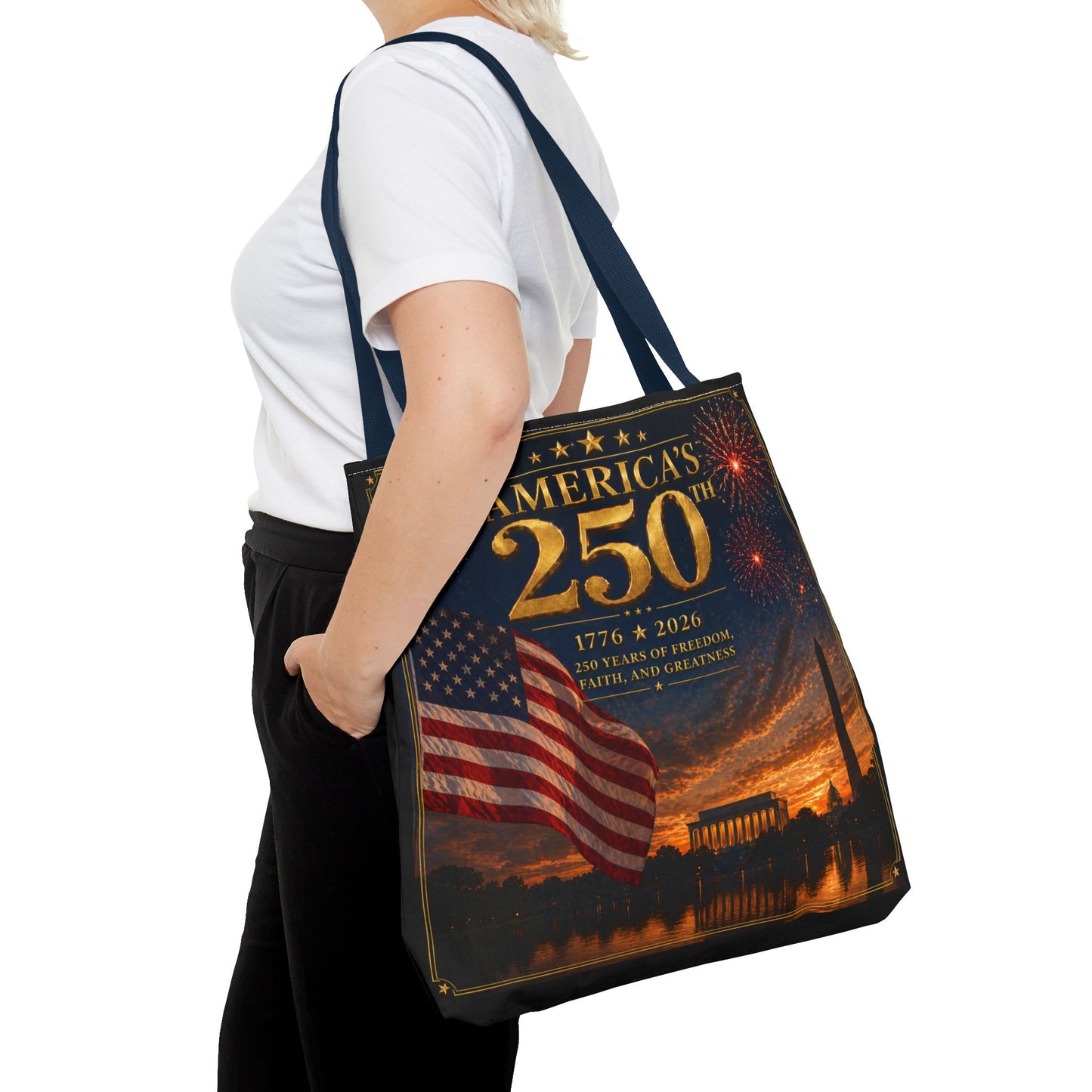America's 250th Anniversary Tote Bag | 1776-2026 Patriotic Flag Fireworks
