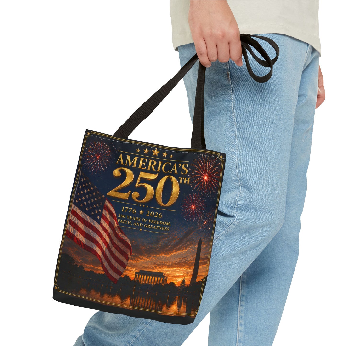America's 250th Anniversary Tote Bag | 1776-2026 Patriotic Flag Fireworks