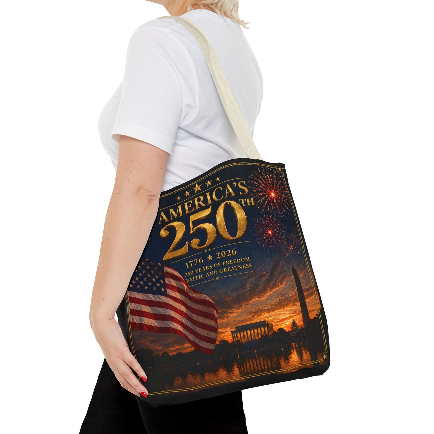 America's 250th Anniversary Tote Bag | 1776-2026 Patriotic Flag Fireworks