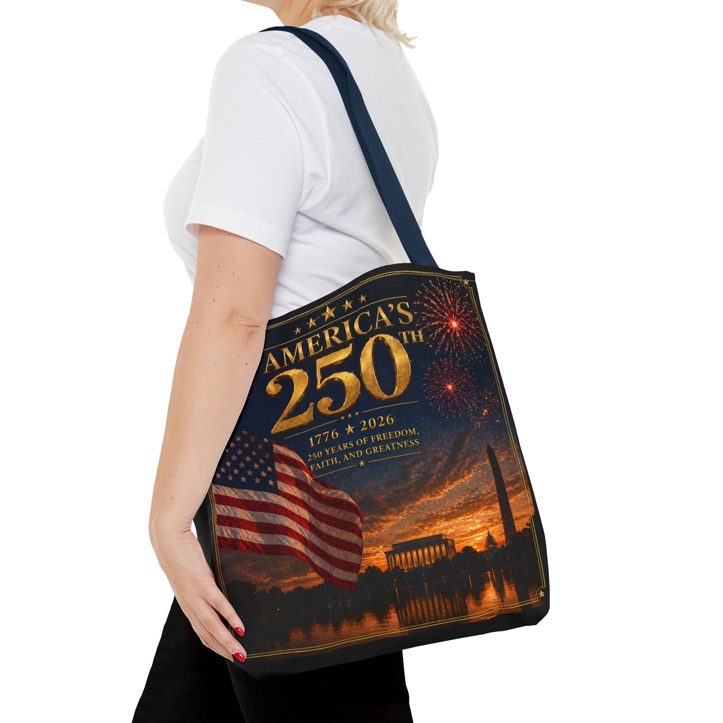 America's 250th Anniversary Tote Bag | 1776-2026 Patriotic Flag Fireworks